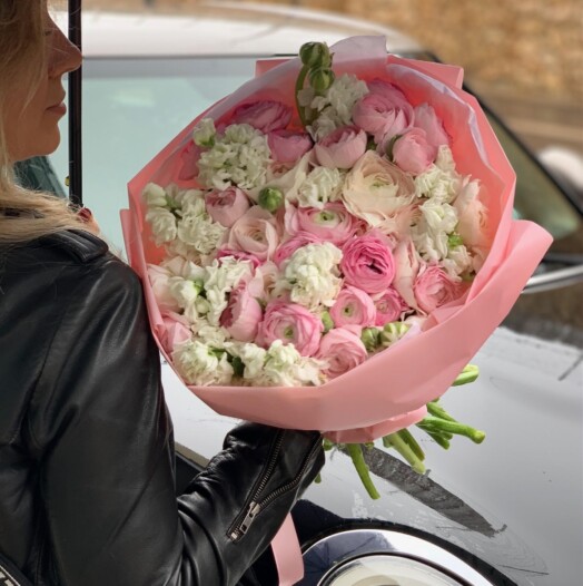 Bouquet of Pink Ranunculus and Matthiola